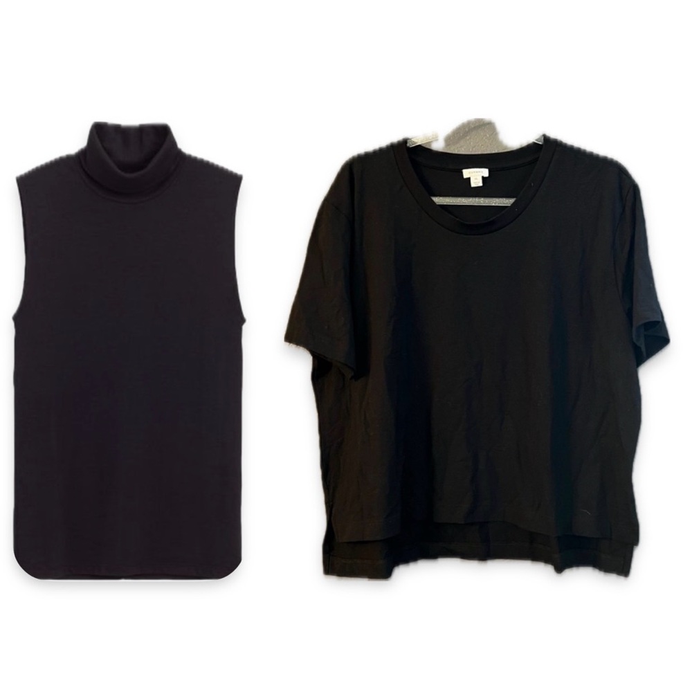 Set of 2 Black XL Cuyana shirts.| Sleeveless Turtleneck, High-Low Tee. Preowned.